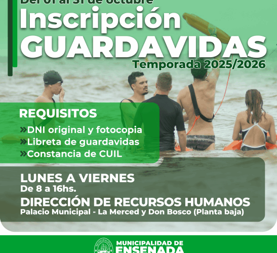 1° AL 31 DE OCTUBRE: INSCRIPCIÓN PARA GUARDAVIDAS