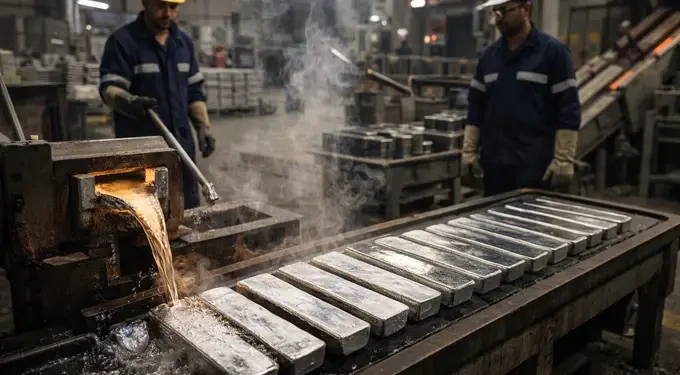 Lingotes y monedas de plata sobre gráfico financiero ascendente en medio del crecimiento de la demanda industrial y la tensión geopolítica global.
